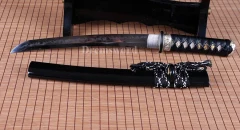 Choji hamon Clay tempered T10 steel tanto japanese samurai sword full tang razor sharp battle ready Shinogi-Zukuri black