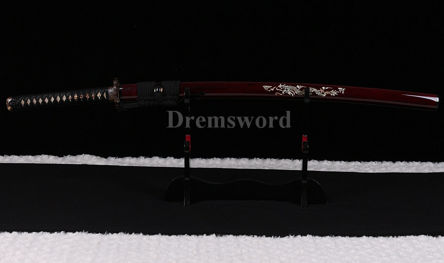 Clay tempered T10 steel katana japanese samurai sword full tang sharp battle ready real shell inlayed saya.
