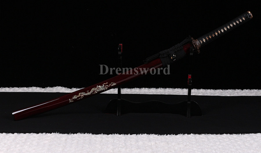 Clay tempered T10 steel katana japanese samurai sword full tang sharp battle ready real shell inlayed saya.