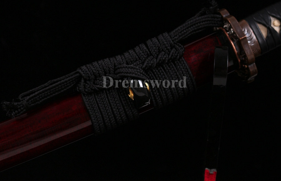 Clay tempered T10 steel katana japanese samurai sword full tang sharp battle ready real shell inlayed saya.