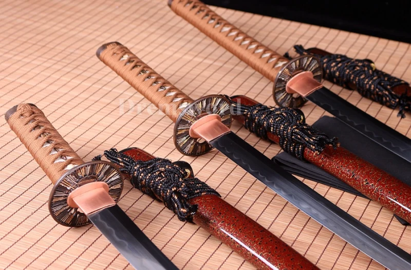 Hand forge Japanese Samurai Sword Set Katana+Wakizashi+Tanto clay tempered T10 steel Razor Sharp.
