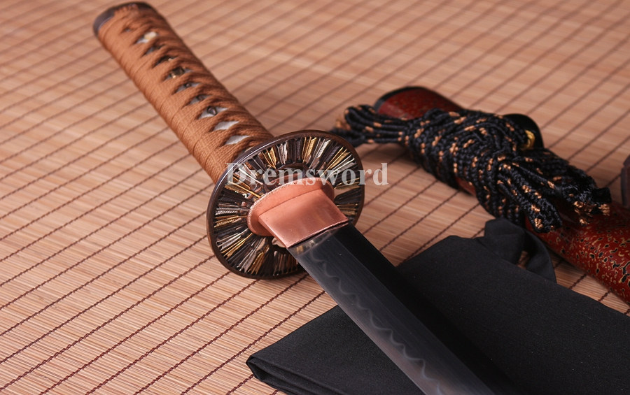 Hand forged wakizashi Clay tempered T10 steel japanese samurai sword full tang sharp
