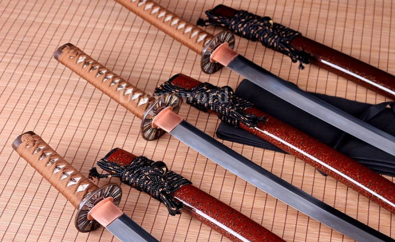 Hand forge Japanese Samurai Sword Set Katana+Wakizashi+Tanto clay tempered T10 steel Razor Sharp.