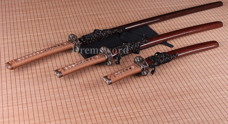 Hand forge Japanese Samurai Sword Set Katana+Wakizashi+Tanto clay tempered T10 steel Razor Sharp.