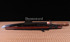 Hand forged wakizashi Clay tempered T10 steel japanese samurai red sword full tang sharp Shinogi-Zukuri