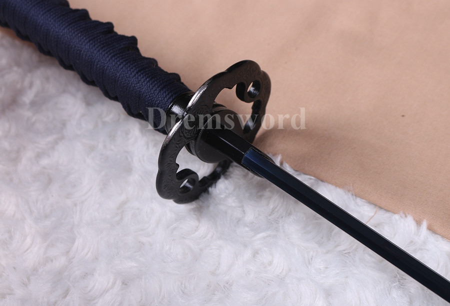 Clay tempered T10 steel blue blade katana japanese samurai sword full tang battle ready sharp.