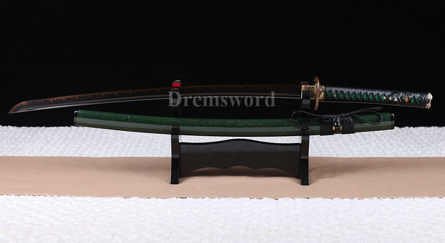 clay tempered Katana black 1095 high carnon steel japanese samurai sword battle ready sharp.