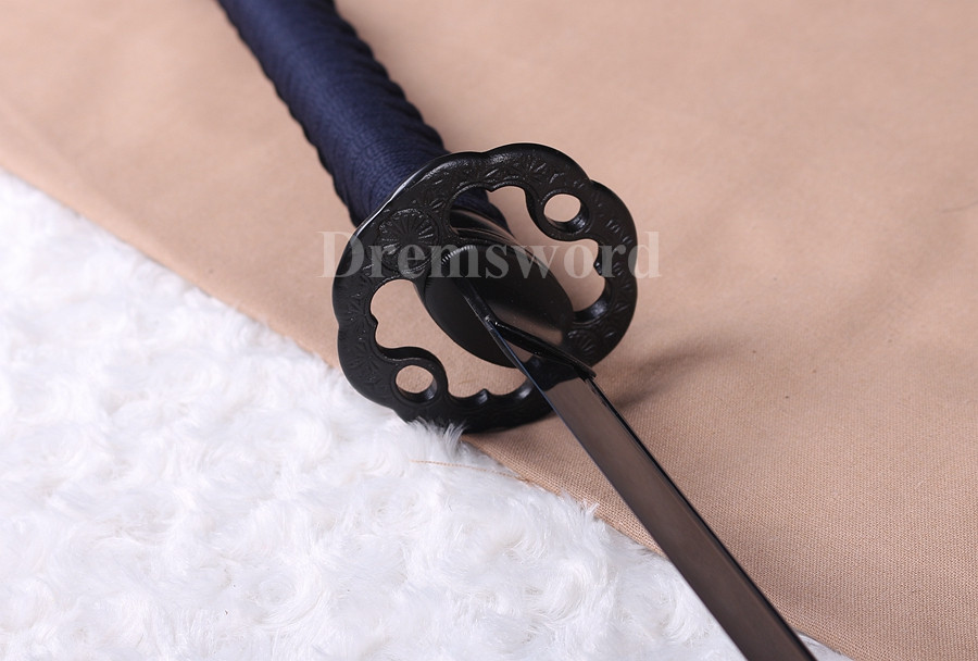 Clay tempered T10 steel blue blade katana japanese samurai sword full tang battle ready sharp.
