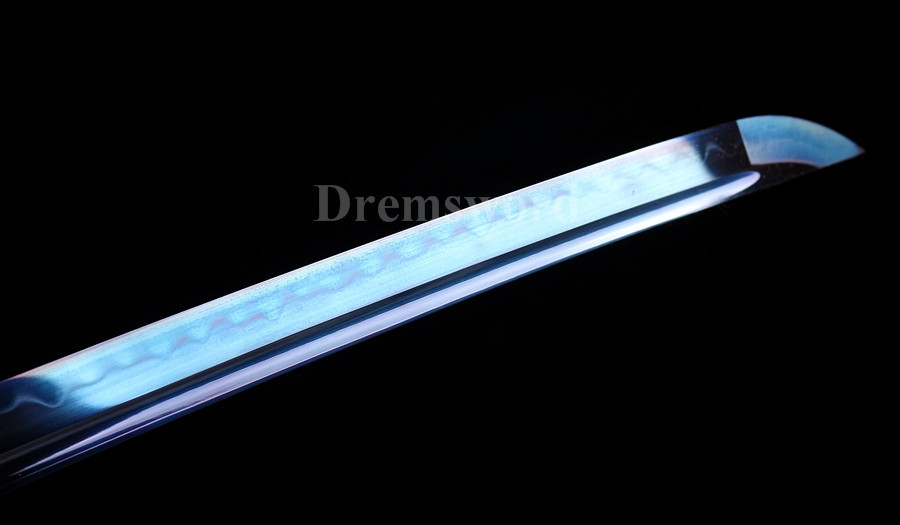 Clay tempered T10 steel blue blade katana japanese samurai sword full tang battle ready sharp.