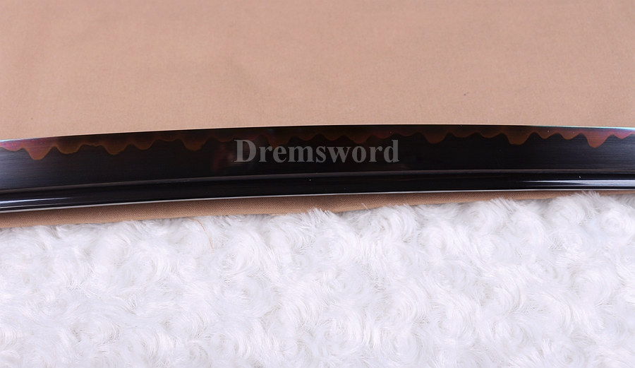 clay tempered Katana black 1095 high carnon steel japanese samurai sword battle ready sharp.