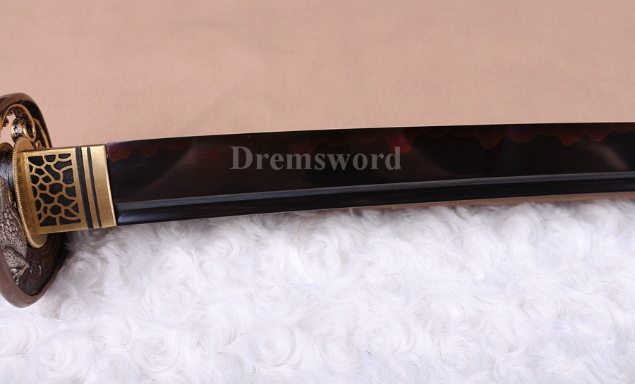 clay tempered Katana black 1095 high carnon steel japanese samurai sword battle ready sharp.