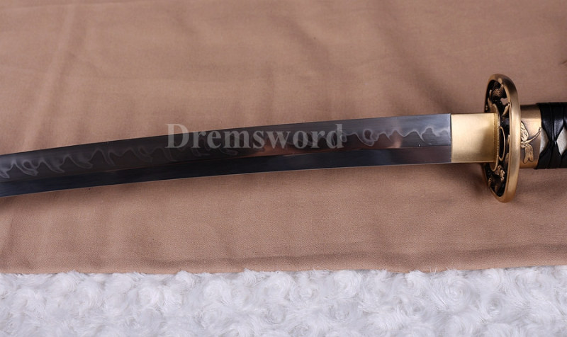 Handmade Clay Tempered T10 steel 火焰 hamon Japanese Samurai Sword Full Tang Battle ready Sharp.