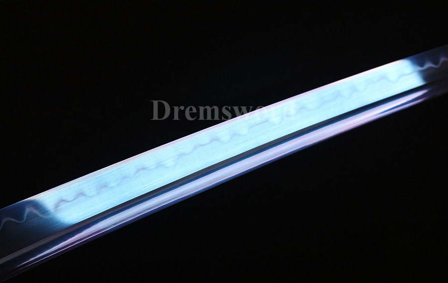 Clay tempered T10 steel blue blade katana japanese samurai sword full tang battle ready sharp.