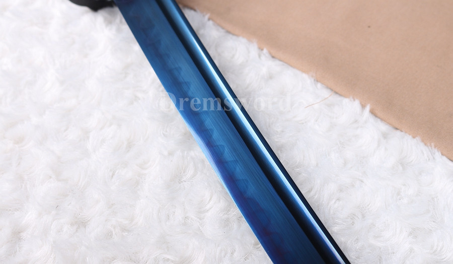 Clay tempered T10 steel blue blade katana japanese samurai sword full tang battle ready sharp.