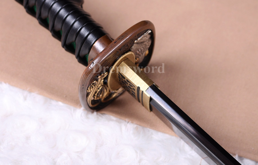 clay tempered Katana black 1095 high carnon steel japanese samurai sword battle ready sharp.