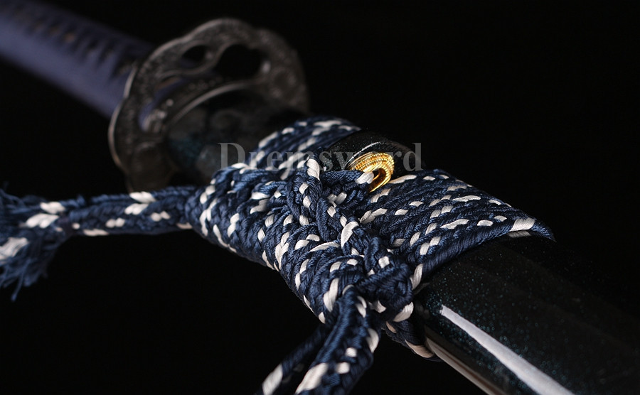 Clay tempered T10 steel blue blade katana japanese samurai sword full tang battle ready sharp.