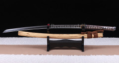 Clay Tempered T10 steel 火焰 hamon Japanese Samurai Sword Full Tang Battle ready Sharp Shinogi-Zukuri Brown