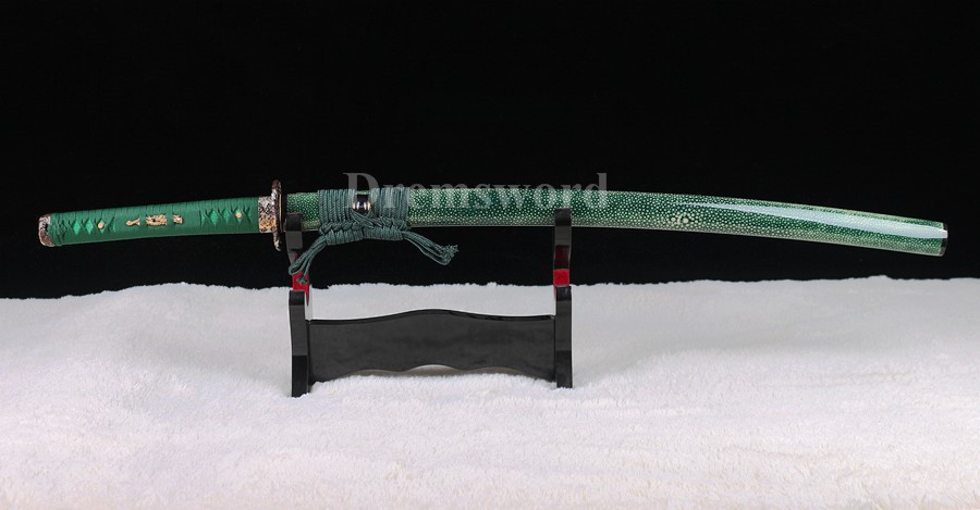 Clay tempered T10 steel katana japanese samurai sword Genuine Ray skin+ox horn saya.