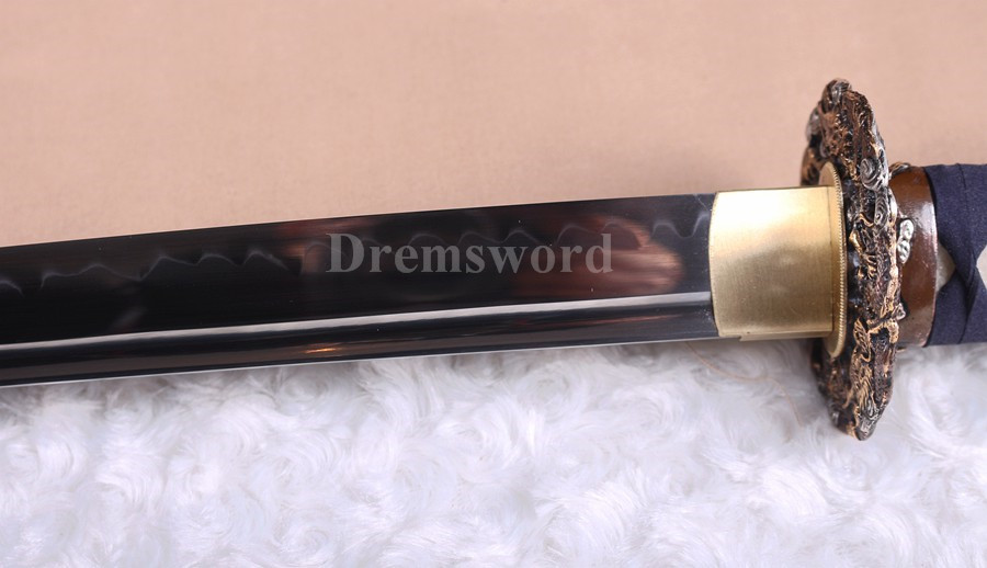Handmade Clay tempered T10 steel katana japanese samurai sword Genuine Ray skin+ox horn saya.