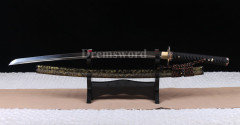 Clay tempered 火焰 Choji hamon T10 steel katana Japanese samurai sword full tang sharp battle ready Shinogi-Zukuri gold & black