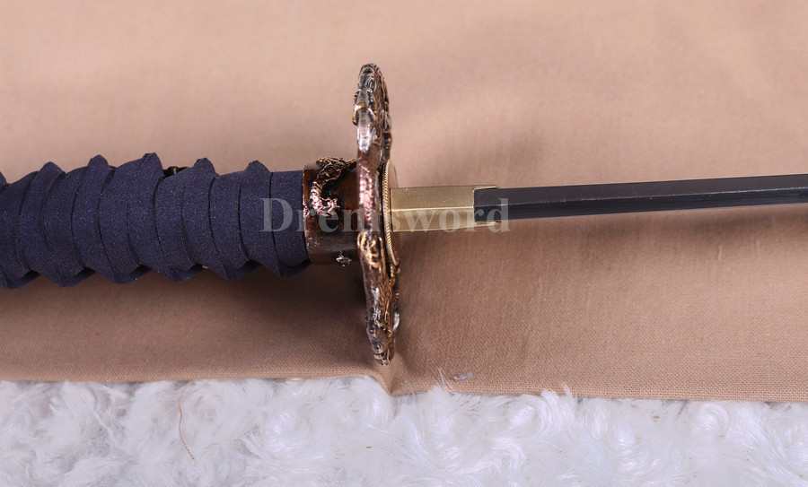 Handmade Clay tempered T10 steel katana japanese samurai sword Genuine Ray skin+ox horn saya.