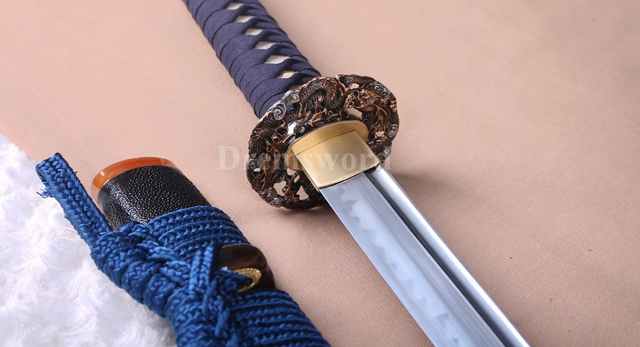Handmade Clay tempered T10 steel katana japanese samurai sword Genuine Ray skin+ox horn saya.