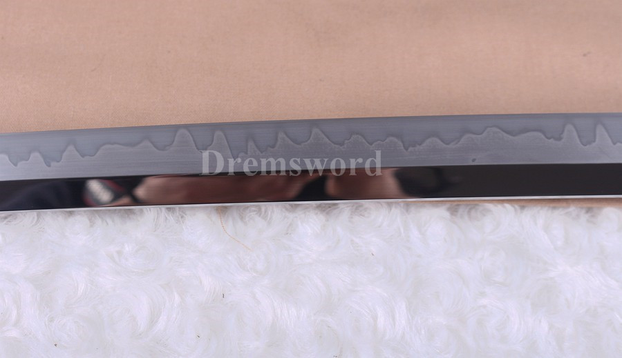 Clay tempered T10 steel real hamon japanese samurai katana sword full tang sharp traditional hand abrasive.