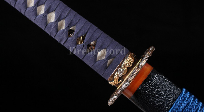 Handmade Clay tempered T10 steel katana japanese samurai sword Genuine Ray skin+ox horn saya.