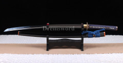 Clay tempered T10 steel katana japanese samurai sword Genuine Ray skin+ox horn saya Shinogi-Zukuri black & blue