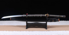 Choji hamon Clay tempered Hazuya polish T10 steel katana japanese samurai sword full tang sharp Shinogi-Zukuri black