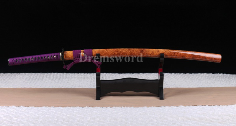 Clay tempered T10 steel real hamon japanese samurai katana sword full tang sharp traditional hand abrasive.