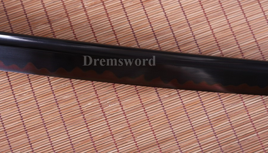 Black Clay tempered T10 steel katana japanese samurai sword Genuine Ray skin+ox horn saya.