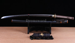 Clay tempered folded steel katana japanese samurai sword full tang battle ready sharp Shinogi-Zukuri black