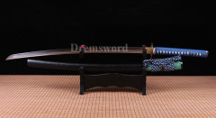 Clay tempered T10 steel katana japanese samurai sword Genuine Ray skin+ox horn saya sharp Shinogi-Zukuri black & blue