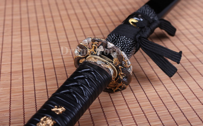 Black Clay tempered T10 steel katana japanese samurai sword Genuine Ray skin+ox horn saya.