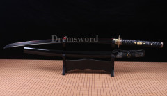 Black Blade Clay tempered T10 steel katana japanese samurai sword Genuine Ray skin+ox horn saya Shinogi-Zukuri