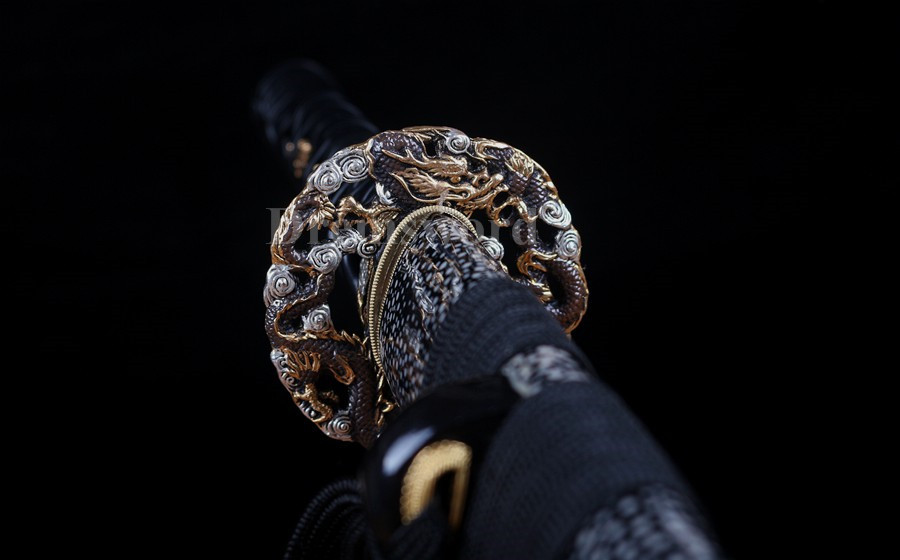 Black Clay tempered T10 steel katana japanese samurai sword Genuine Ray skin+ox horn saya.