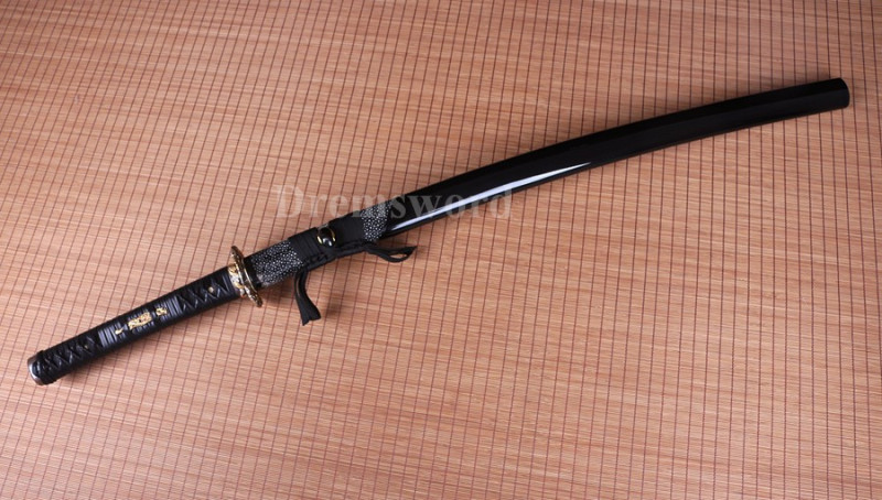 Black Clay tempered T10 steel katana japanese samurai sword Genuine Ray skin+ox horn saya.