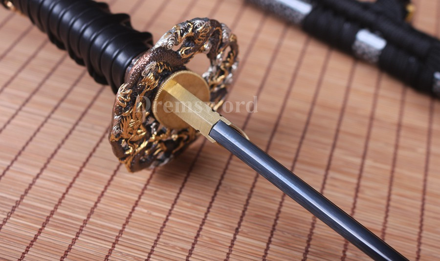 Black Clay tempered T10 steel katana japanese samurai sword Genuine Ray skin+ox horn saya.