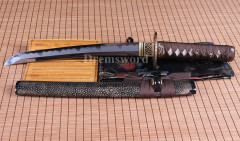 Folded Steel Clay tempered Hazuya Polish Tanto Japanese Samurai Sword Razor Sharp Shinogi-Zukuri Black & Brown
