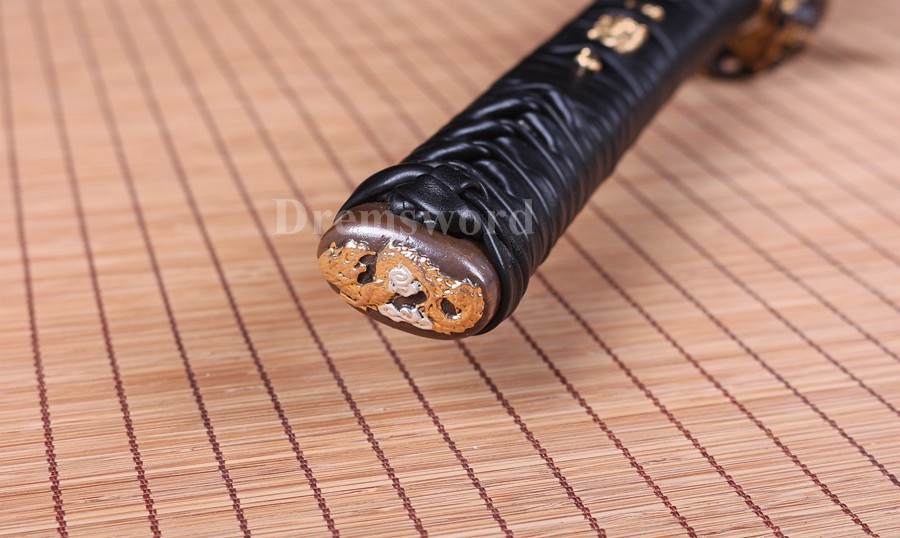 Black Clay tempered T10 steel katana japanese samurai sword Genuine Ray skin+ox horn saya.