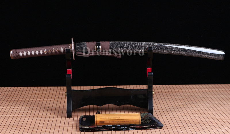 Clay tempered Folded Steel Hazuya Polish wakizashi Japanese Samurai Sword Razor Sharp.