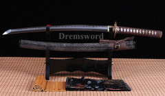 Clay tempered Folded Steel Hazuya Polish wakizashi Japanese Samurai Sword Razor Sharp Shinogi-Zukuri Black & Brown