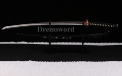 Clay tempered folded steel katana japanese samurai sword full tang battle ready shell saya Shinogi-Zukuri black