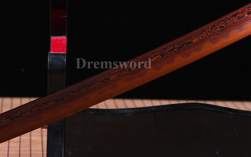 Clay Tempered Japanese Samurai Katana Sword Damascus Red Folded Steel full tang.