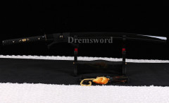 Clay Tempered Folded Steel Abrasive Japanese katana sword full tang sharp blade Shinogi-Zukuri black