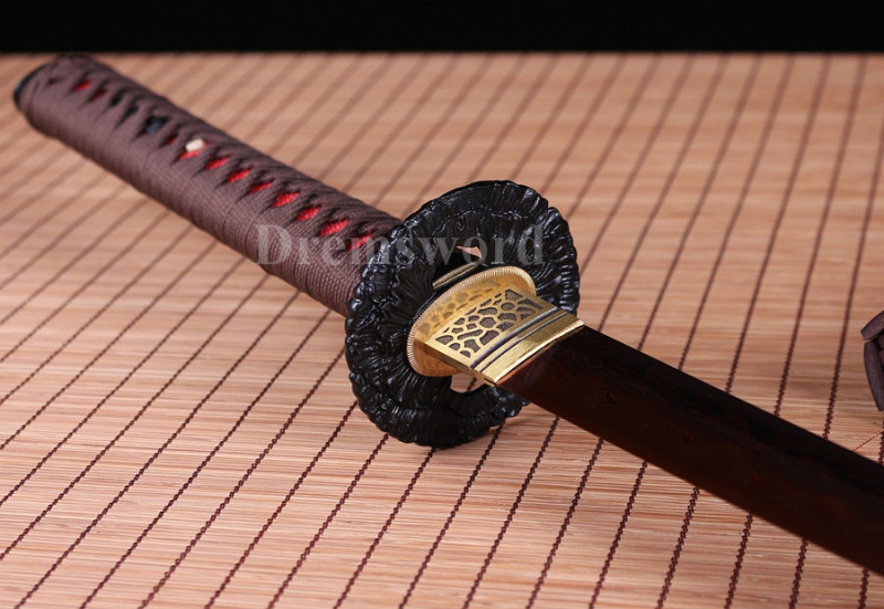 Clay Tempered Japanese Samurai Katana Sword Damascus Red Folded Steel full tang.
