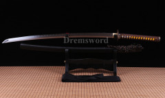 Clay tempered folded steel katana Japanese Samurai Sword full tang battle ready sharp Shinogi-Zukuri blade black & brown