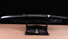 hand forge folded steel clay tempered Japanese Samurai Sword Katana sharp blade Shinogi-Zukuri black