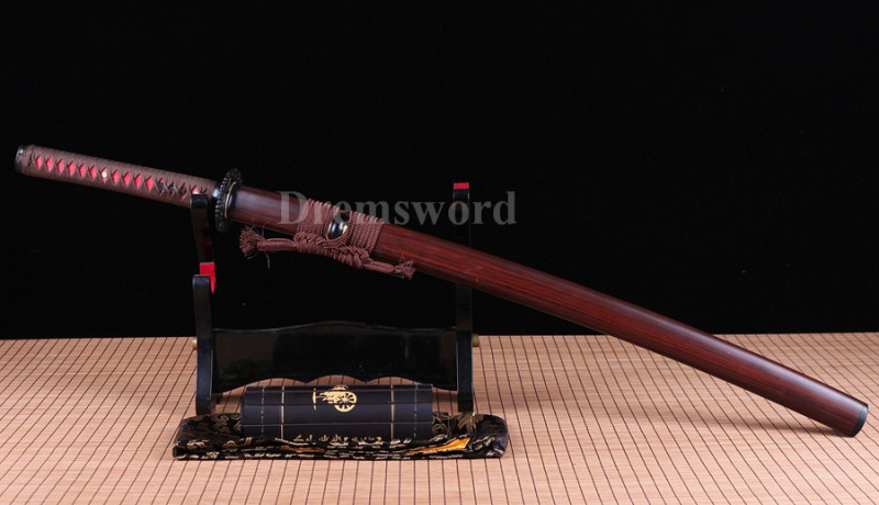 Clay Tempered Japanese Samurai Katana Sword Damascus Red Folded Steel full tang.